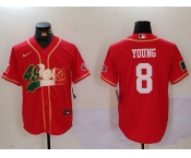 Men's San Francisco 49ers #8 Steve Young Red With Patch Cool Base Stitched Baseball Jerseys