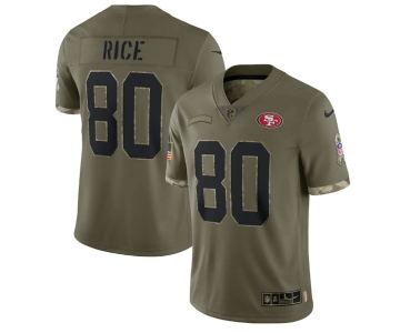 Men's San Francisco 49ers #80 Jerry Rice 2022 Olive Salute To Service Limited Stitched Jersey