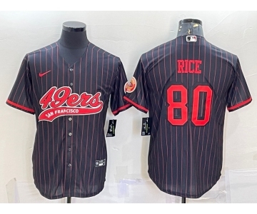 Men's San Francisco 49ers #80 Jerry Rice Black Pinstripe With Patch Cool Base Stitched Baseball Jersey