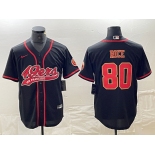 Men's San Francisco 49ers #80 Jerry Rice Black Red With Patch Cool Base Stitched Baseball Jersey