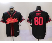 Men's San Francisco 49ers #80 Jerry Rice Black With Patch Cool Base Stitched Baseball Jersey