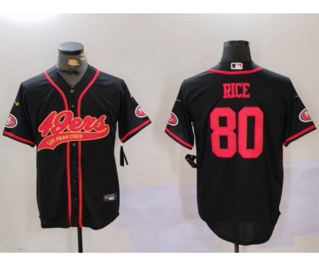 Men's San Francisco 49ers #80 Jerry Rice Black With Patch Cool Base Stitched Baseball Jersey