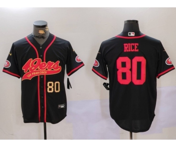 Men's San Francisco 49ers #80 Jerry Rice Black With Patch Cool Base Stitched Baseball Jerseys