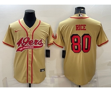 Men's San Francisco 49ers #80 Jerry Rice Gold Color Rush With Patch Cool Base Stitched Baseball Jersey