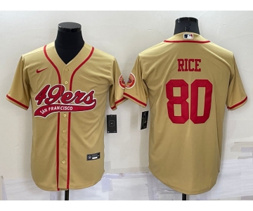 Men's San Francisco 49ers #80 Jerry Rice Gold Stitched Cool Base Nike Baseball Jersey