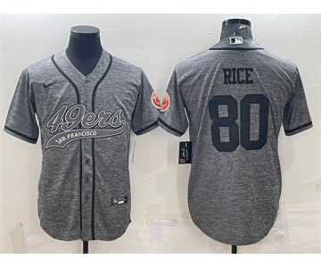 Men's San Francisco 49ers #80 Jerry Rice Gray With Patch Cool Base Stitched Baseball Jersey