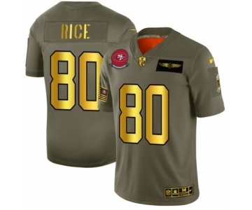 Men's San Francisco 49ers #80 Jerry Rice Limited Olive Gold 2019 Salute to Service Football Jersey