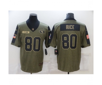 Men's San Francisco 49ers #80 Jerry Rice Nike Olive 2021 Salute To Service Limited Player Jersey