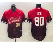 Men's San Francisco 49ers #80 Jerry Rice Red Black With Patch Cool Base Stitched Baseball Jerseys