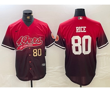 Men's San Francisco 49ers #80 Jerry Rice Red Black With Patch Cool Base Stitched Baseball Jerseys