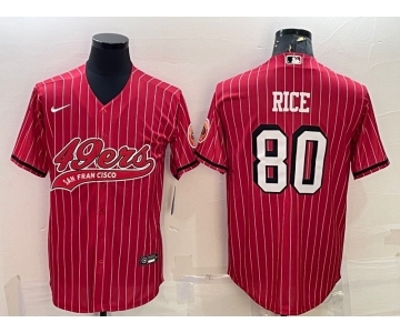 Men's San Francisco 49ers #80 Jerry Rice Red Pinstripe Color Rush With Patch Cool Base Stitched Baseball Jersey