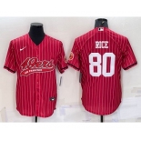 Men's San Francisco 49ers #80 Jerry Rice Red Pinstripe With Patch Cool Base Stitched Baseball Jersey