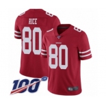 Men's San Francisco 49ers #80 Jerry Rice Red Team Color Vapor Untouchable Limited Player 100th Season Football Jersey