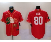 Men's San Francisco 49ers #80 Jerry Rice Red With Patch Cool Base Stitched Baseball Jersey