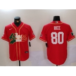 Men's San Francisco 49ers #80 Jerry Rice Red With Patch Cool Base Stitched Baseball Jerseys