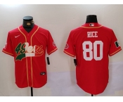 Men's San Francisco 49ers #80 Jerry Rice Red With Patch Cool Base Stitched Baseball Jerseys