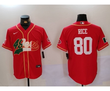 Men's San Francisco 49ers #80 Jerry Rice Red With Patch Cool Base Stitched Baseball Jerseys