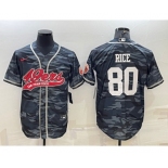 Men's San Francisco 49ers #80 Jerry Rice White Name Grey Camo With Patch Cool Base Stitched Baseball Jersey