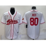 Men's San Francisco 49ers #80 Jerry Rice White With Patch Cool Base Stitched Baseball Jersey