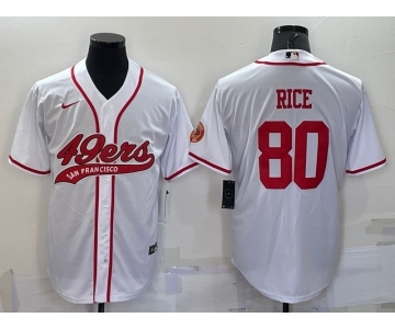 Men's San Francisco 49ers #80 Jerry Rice White With Patch Cool Base Stitched Baseball Jersey