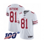 Men's San Francisco 49ers #81 Jordan Matthews White Vapor Untouchable Limited Player 100th Season Football Jersey