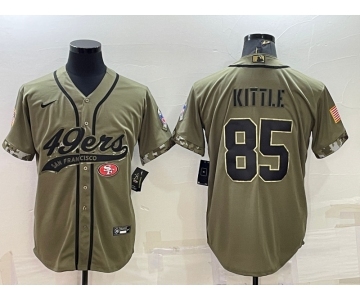 Men's San Francisco 49ers #85 George Kittle 2022 Olive Salute to Service Cool Base Stitched Baseball Jersey