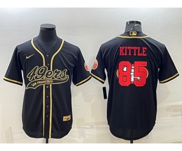 Men's San Francisco 49ers #85 George Kittle Black Gold Team Big Logo With Patch Cool Base Stitched Baseball Jersey