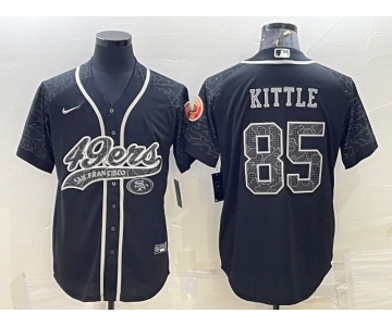 Men's San Francisco 49ers #85 George Kittle Black Reflective With Patch Cool Base Stitched Baseball Jersey