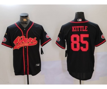 Men's San Francisco 49ers #85 George Kittle Black With Patch Cool Base Stitched Baseball Jerseys