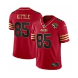 Men's San Francisco 49ers #85 George Kittle Red Gold With 75th Anniversary Patch Football Stitched Jersey