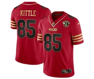 Men's San Francisco 49ers #85 George Kittle Red Gold With 75th Anniversary Patch Football Stitched Jersey