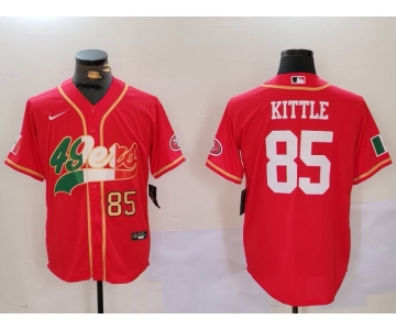 Men's San Francisco 49ers #85 George Kittle Red With Patch Cool Base Stitched Baseball Jersey