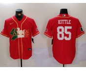 Men's San Francisco 49ers #85 George Kittle Red With Patch Cool Base Stitched Baseball Jerseys