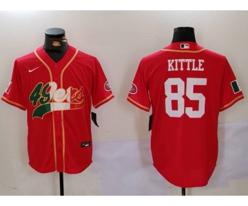 Men's San Francisco 49ers #85 George Kittle Red With Patch Cool Base Stitched Baseball Jerseys