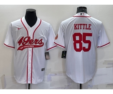 Men's San Francisco 49ers #85 George Kittle White With Patch Cool Base Stitched Baseball Jersey