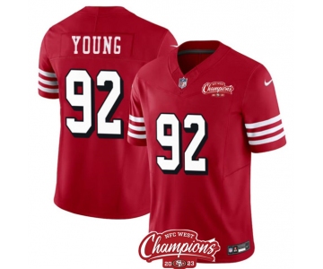 Men's San Francisco 49ers #92 Chase Young Red 2023 F.U.S.E. NFC West Champions Patch Alternate Football Stitched Jersey