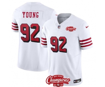 Men's San Francisco 49ers #92 Chase Young White 2023 F.U.S.E. NFC West Champions Patch Alternate Football Stitched Jersey