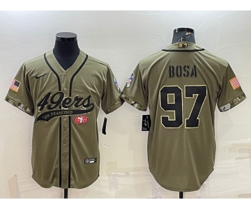 Men's San Francisco 49ers #97 Nick Bosa 2022 Olive Salute to Service Cool Base Stitched Baseball Jersey