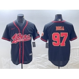 Men's San Francisco 49ers #97 Nick Bosa Black Red With Patch Cool Base Stitched Baseball Jersey