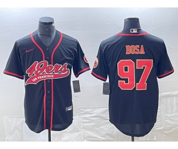 Men's San Francisco 49ers #97 Nick Bosa Black Red With Patch Cool Base Stitched Baseball Jersey