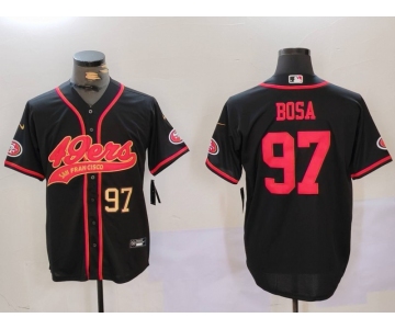 Men's San Francisco 49ers #97 Nick Bosa Black With Patch Cool Base Stitched Baseball Jersey