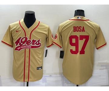 Men's San Francisco 49ers #97 Nick Bosa Gold Stitched Cool Base Nike Baseball Jersey