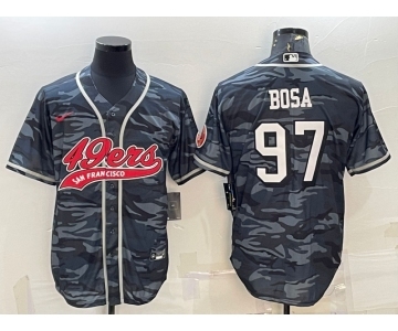 Men's San Francisco 49ers #97 Nick Bosa Grey Camo With Patch Cool Base Stitched Baseball Jersey