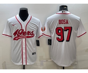 Men's San Francisco 49ers #97 Nick Bosa New White With Patch Cool Base Stitched Baseball Jersey