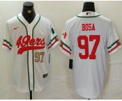 Men's San Francisco 49ers #97 Nick Bosa Number White Mexico Cool Base Stitched Baseball Jersey