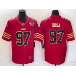 Men's San Francisco 49ers #97 Nick Bosa Red 75th Patch Golden Edition Stitched Nike Limited Jersey