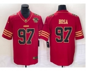 Men's San Francisco 49ers #97 Nick Bosa Red 75th Patch Golden Edition Stitched Nike Limited Jersey