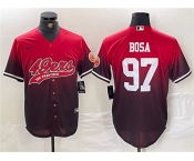 Men's San Francisco 49ers #97 Nick Bosa Red Black With Patch Cool Base Baseball Stitched Jersey