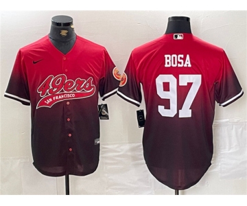 Men's San Francisco 49ers #97 Nick Bosa Red Black With Patch Cool Base Baseball Stitched Jersey