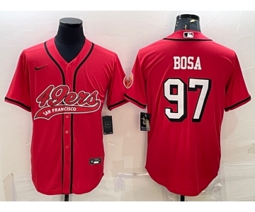 Men's San Francisco 49ers #97 Nick Bosa Red Color Rush With Patch Cool Base Stitched Baseball Jersey